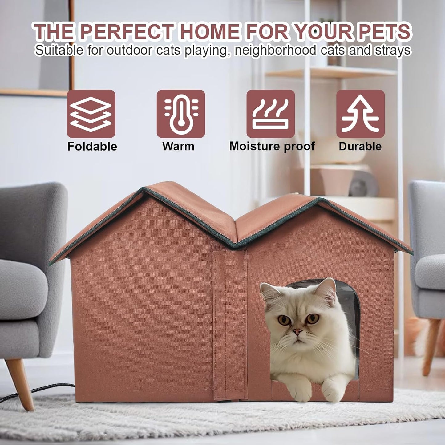 Spacious Heated Cat House β All-Weather Shelter with Insulation, Safety Doors & Heating Pad