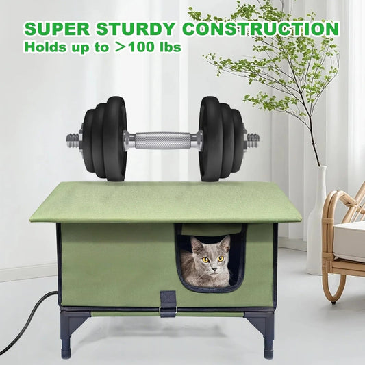 Outdoor Heated Cat House – Waterproof Winter Shelter with Built-In Heater & Dual Escape Doors