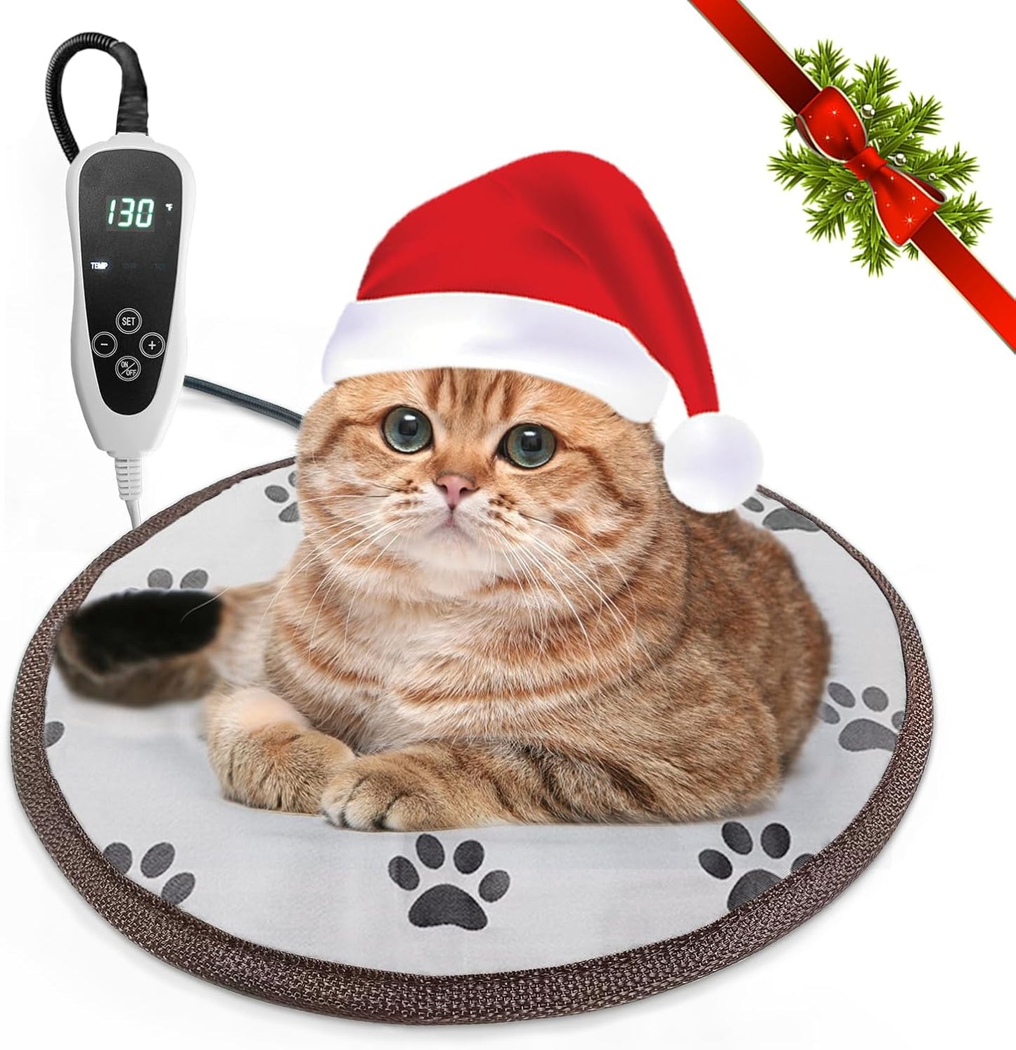 Waterproof Heated Dog Bed – 28"x18" Thermostat-Controlled Pet Pad with Non-Slip Wire & Paw Print Design