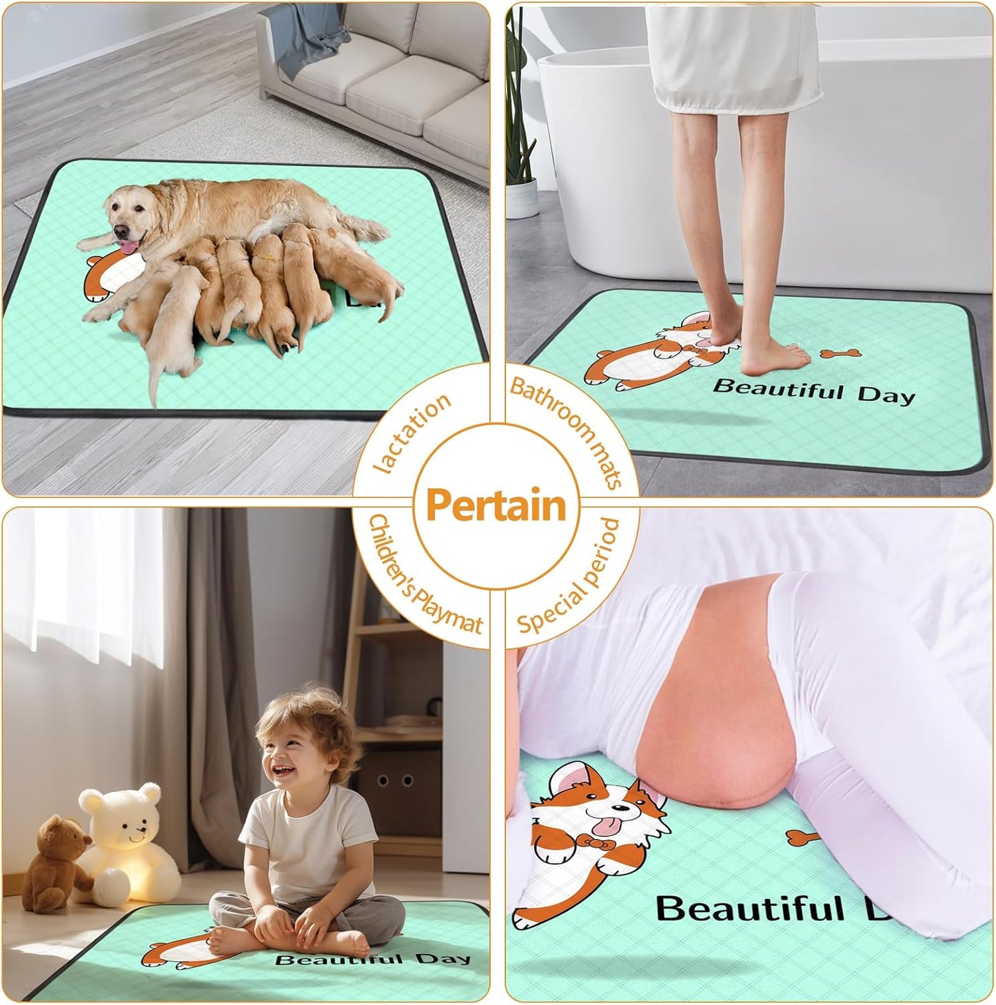 4-Pack Eco-Friendly Dog Pee Pads – Washable, Reusable & Durable Pet Training Mats with Non-Slip Base (Blue)