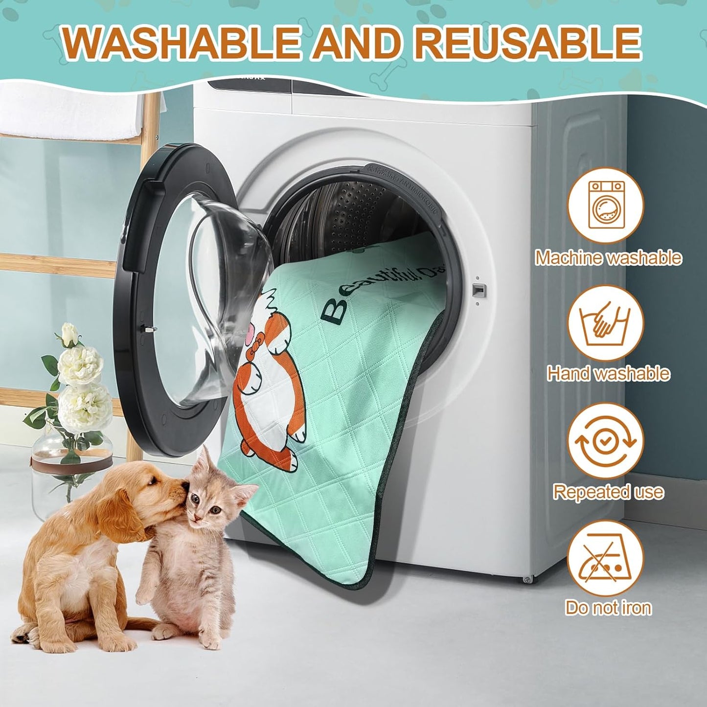 4-Pack Eco-Friendly Dog Pee Pads – Washable, Reusable & Durable Pet Training Mats with Non-Slip Base (Blue)