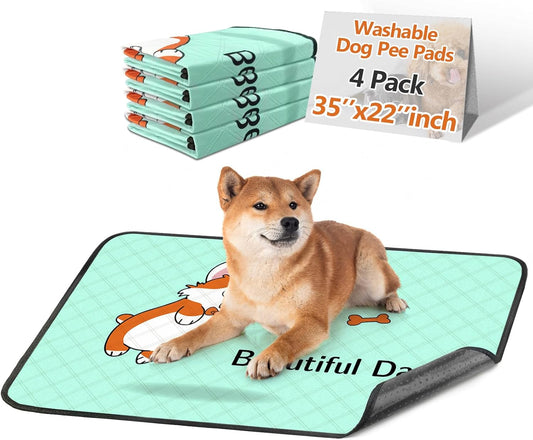 4-Pack Eco-Friendly Dog Pee Pads – Washable, Reusable & Durable Pet Training Mats with Non-Slip Base (Blue)