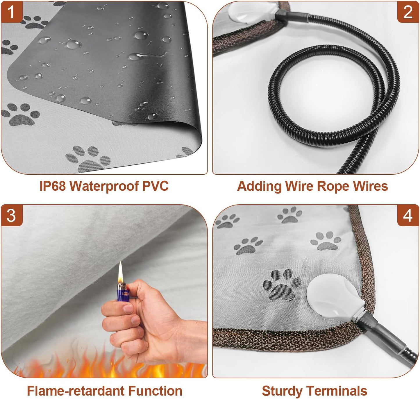 Smart Heated Dog Pad (28"x18") – Waterproof Pet Bed with Adjustable Thermostat, Steel Wire Cord & Paw Print Design