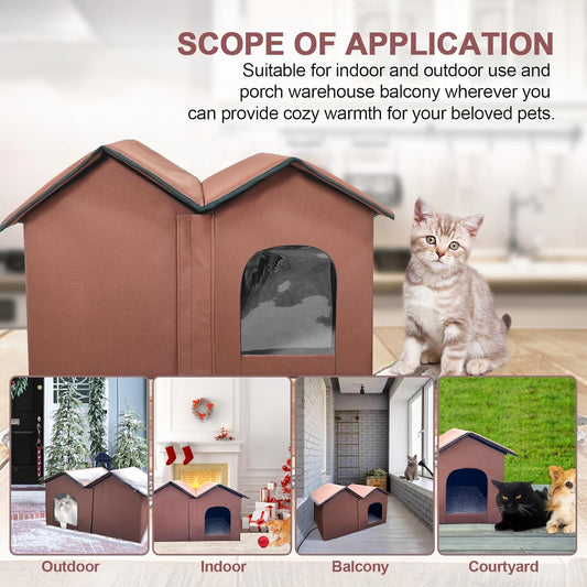 Spacious Heated Cat House – All-Weather Shelter with Insulation, Safety Doors & Heating Pad