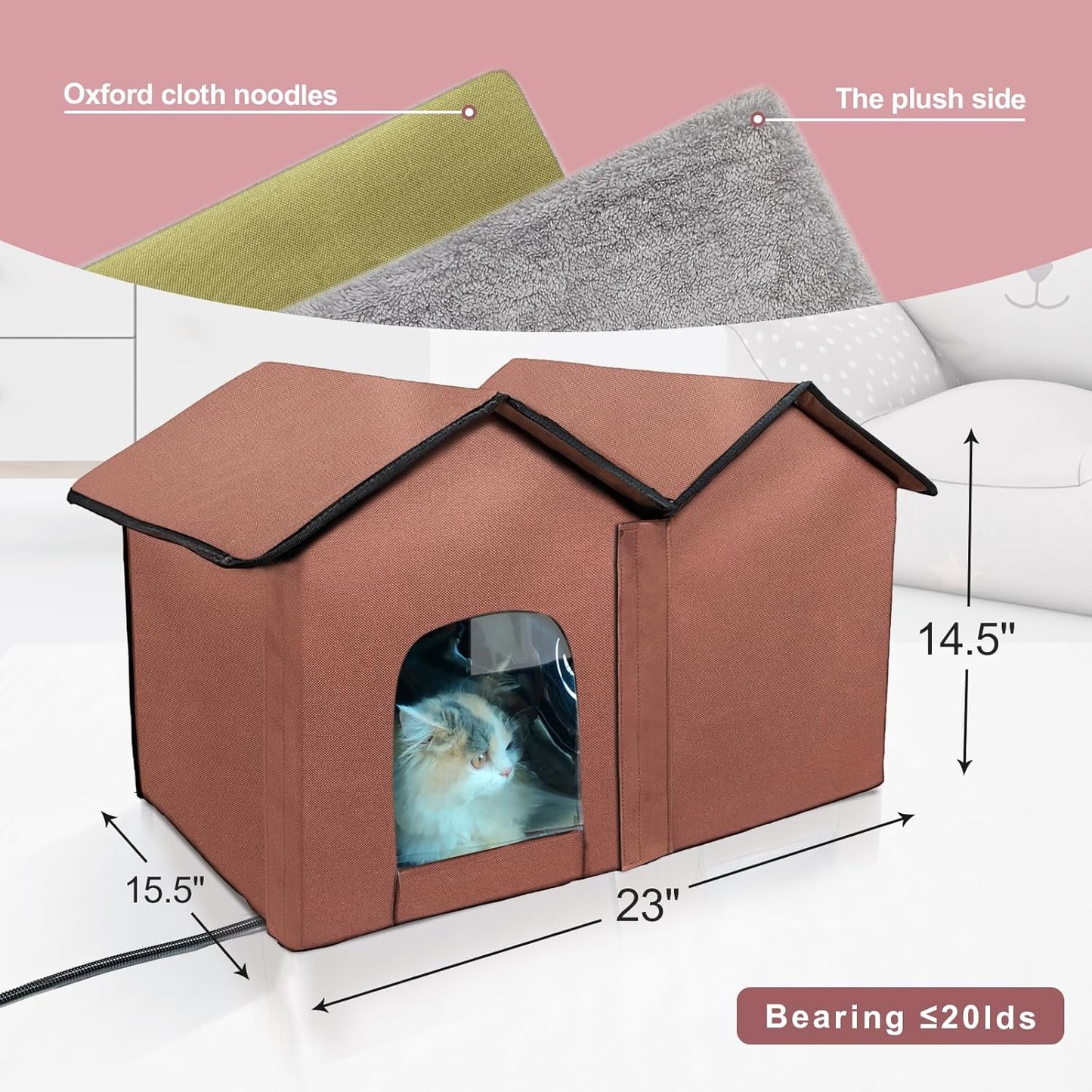 Spacious Heated Cat House – All-Weather Shelter with Insulation, Safety Doors & Heating Pad