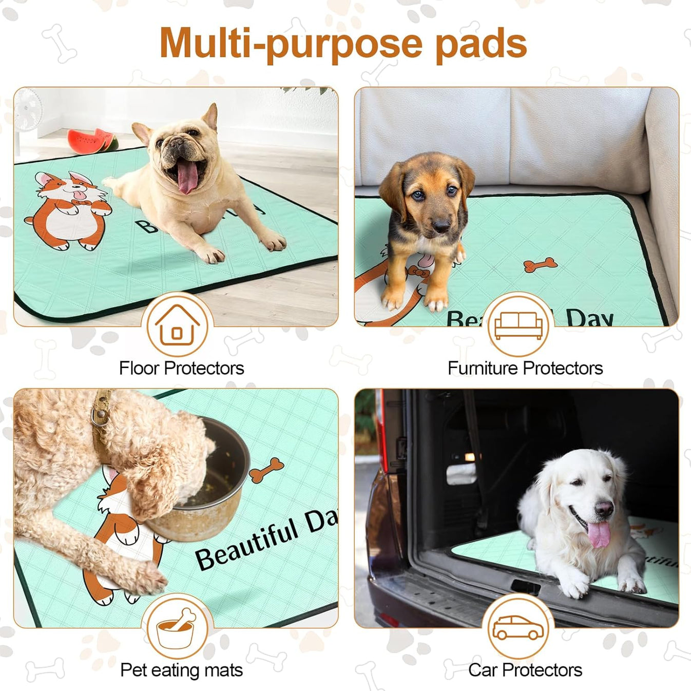 4-Pack Eco-Friendly Dog Pee Pads – Washable, Reusable & Durable Pet Training Mats with Non-Slip Base (Blue)