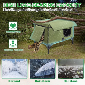 Heated Outdoor Cat House – Waterproof Winter Shelter with Rainproof Roof & Dual Escape Doors